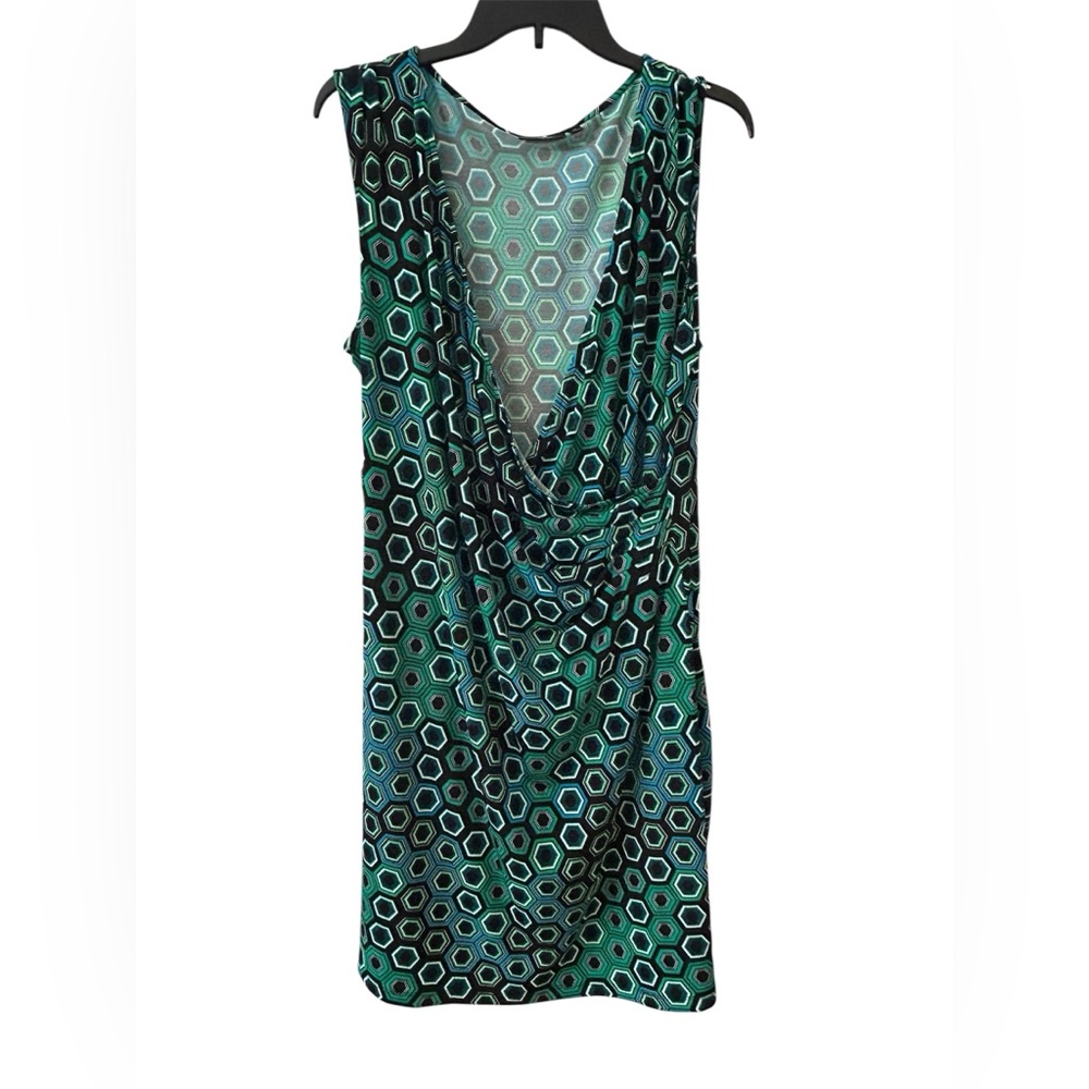 Women’s XL Dress Apt. 9 Faux Wrap Knee-Length Geometric Pattern Green Blue Black